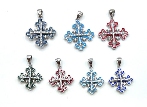 Sterling Silver Enamel Classic Jerusalem Cross Pendant